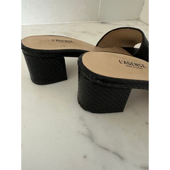 L’agence Black Embossed Leather Open Toe Block Heel Slip On Sandals - Picture 6 of 10
